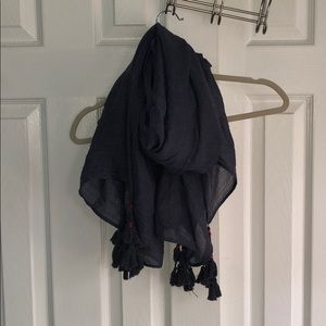 Navy Polyester Scarf with Tassel Detail